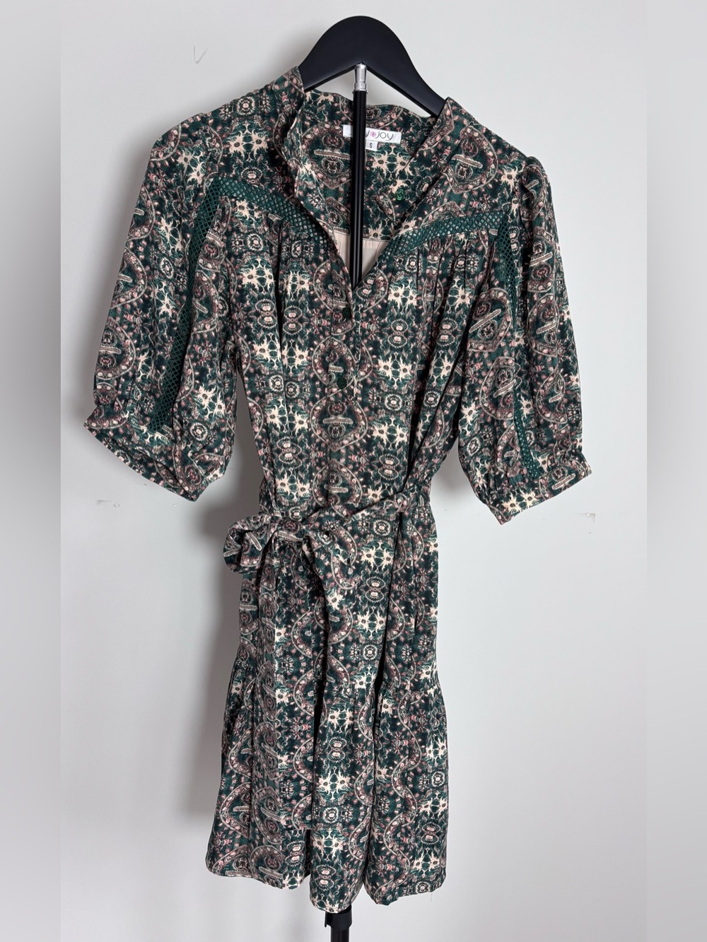 JOY JOY Forest Green Paisley Drop Waist Dress | S | Cottagecore | Boho | Retro